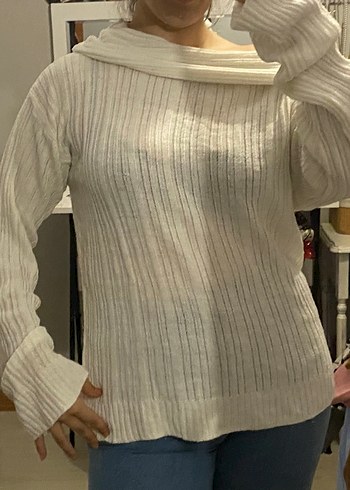 Kadın Beyaz Boğazlı Triko Kazak - Görsel 4