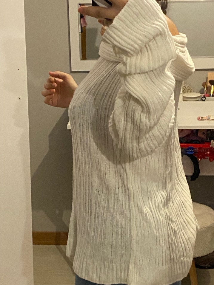 Kadın Beyaz Boğazlı Triko Kazak - Görsel 2