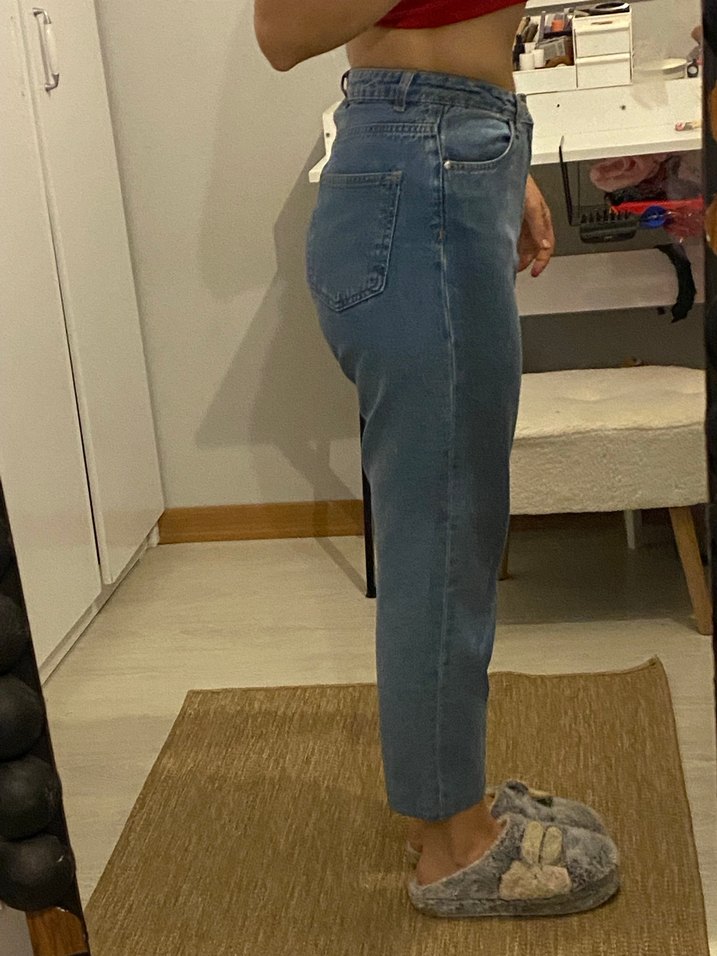 Gri Midi Boy Bol Kesim Kadın Kot Pantolon - Görsel 2