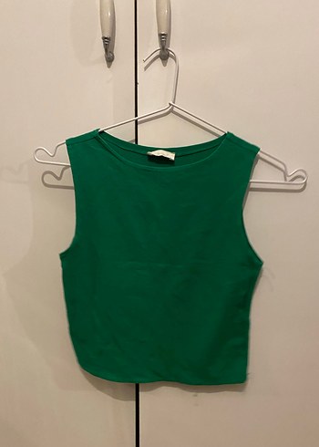 Yeşil Sade Kısa Kadın Crop Top - Görsel 3