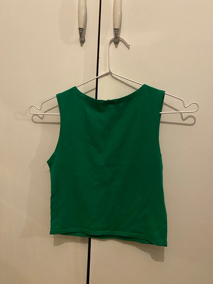 Yeşil Sade Kısa Kadın Crop Top - Görsel 2