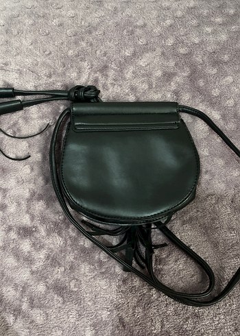 Siyah Deri Püsküllü Yılan Desenli Kadın Çanta - Görsel 2