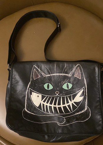 Diğer Siyah Kedi Desenli Sik Omuz Cantasi