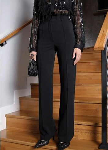 Kadın Yuksek bel toplarlayıcı İspanyol paça palazzo pantolon 