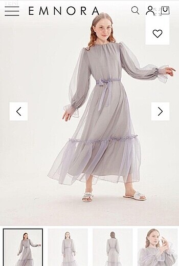 EMNORA Lila Tül Tesettür Abiye + Şal - Görsel 2