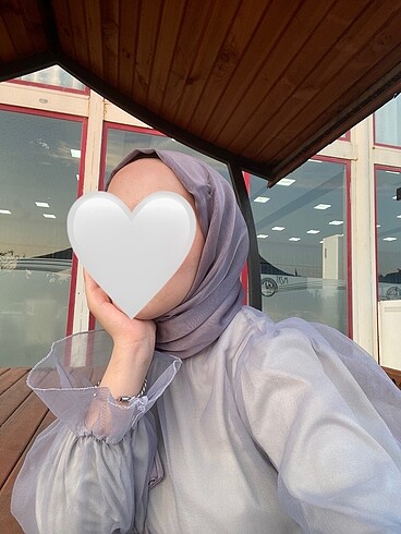 EMNORA Lila Tül Tesettür Abiye + Şal - Görsel 4