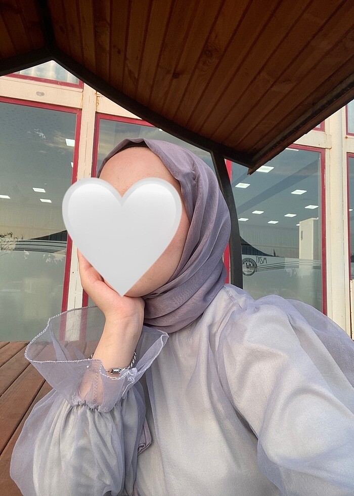 EMNORA Lila Tül Tesettür Abiye + Şal - Görsel 4