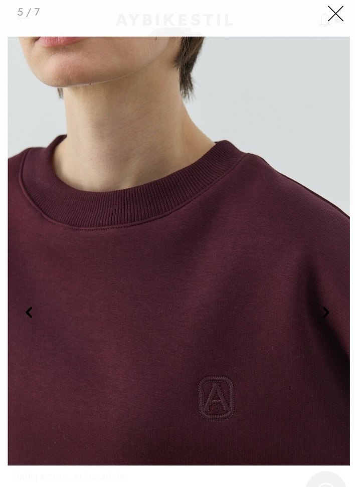 AYBİKESTİL Bordo Şardonlu Üç İplik Sweat Bluz - Görsel 3
