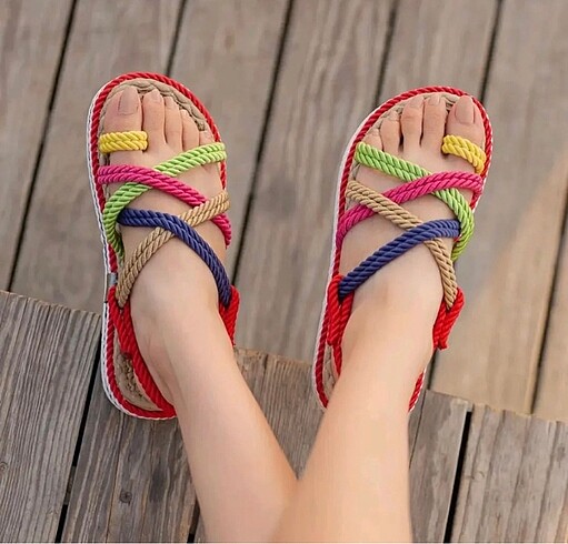 Diğer Renkli hasır sandalet