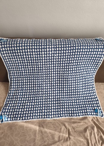 Nakışlı Mavi Örgü Çocuk Battaniyesi - Görsel 3