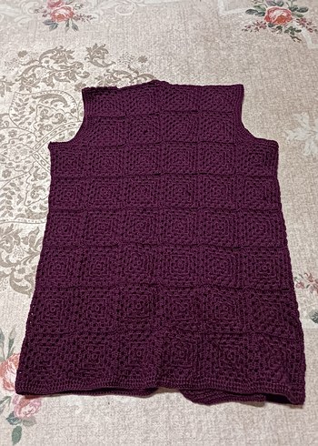 Bordo Bohem Örgü Kolsuz Yelek - Görsel 2