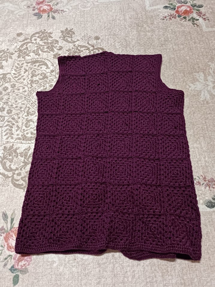 Bordo Bohem Örgü Kolsuz Yelek - Görsel 2