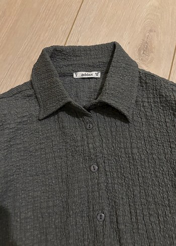 Gri Keten Kadın Gömlek - Görsel 2