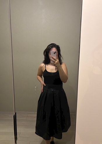 Siyah Kürklü Deri Midi Etek - Görsel 2