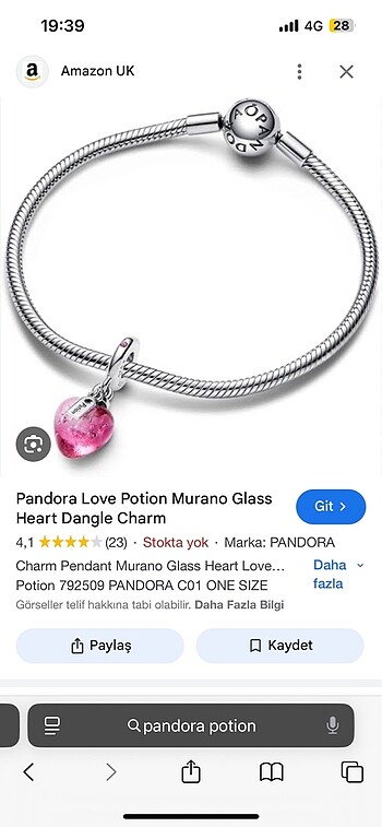 Beden Orijinal Pandora love potion charm