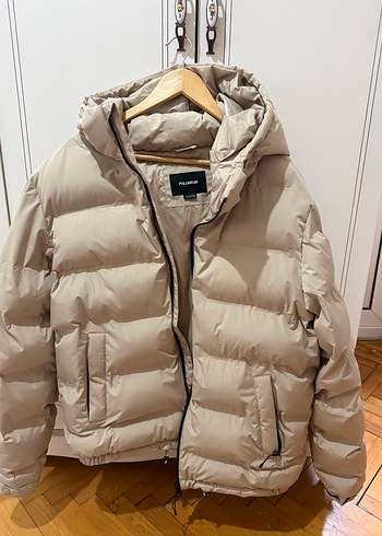 Pull and Bear Bej Kapusonlu Erkek Sisme Mont
