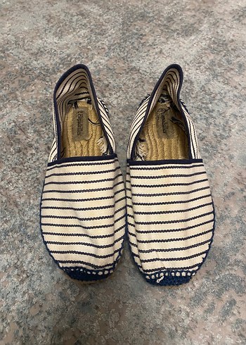 Diğer Ekru Lacivert Cizgili Espadril Slip On