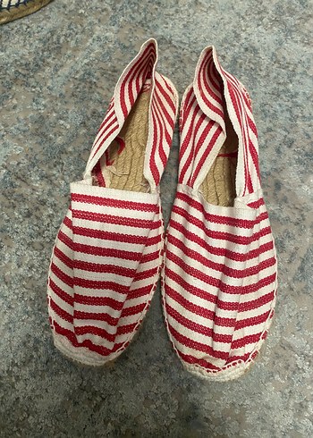 Diğer Kirmizi Beyaz Cizgili Espadril Slip On