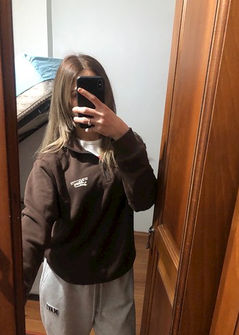 Erkek Kahverengi Fermuarlı Yarım Boğazlı Sweatshirt - Görsel 2