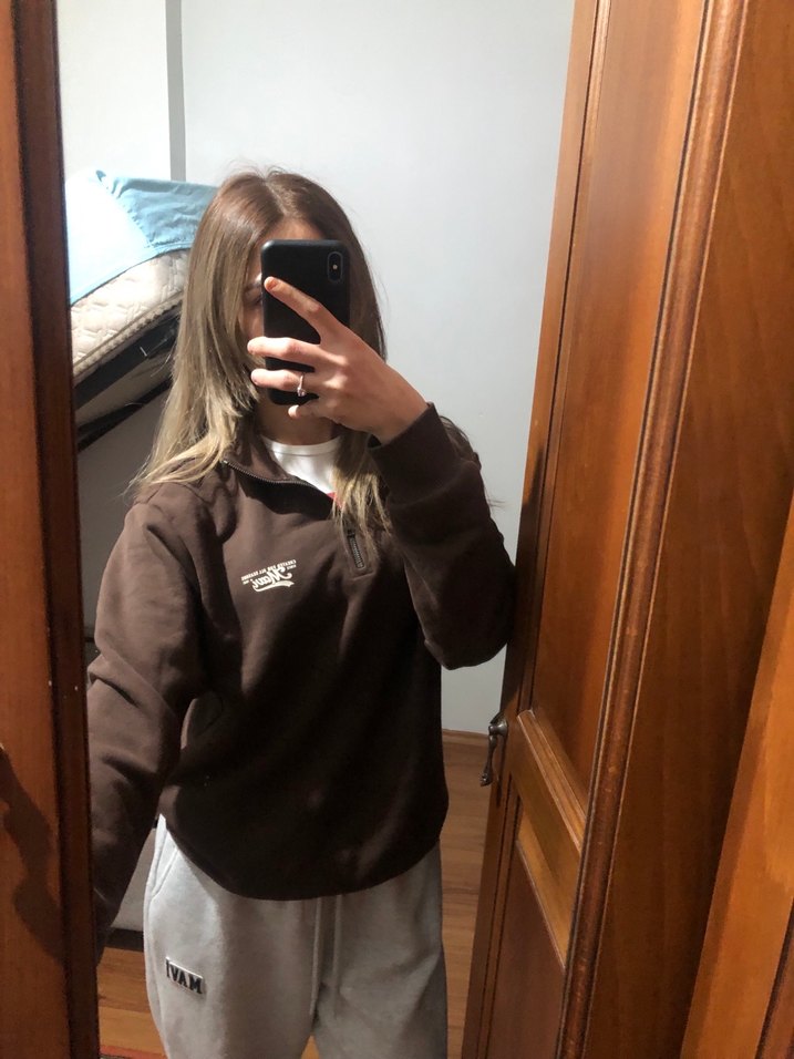 Erkek Kahverengi Fermuarlı Yarım Boğazlı Sweatshirt - Görsel 2