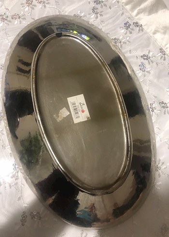 Bej İşlemeli Parlak Oval Tabak - Görsel 3