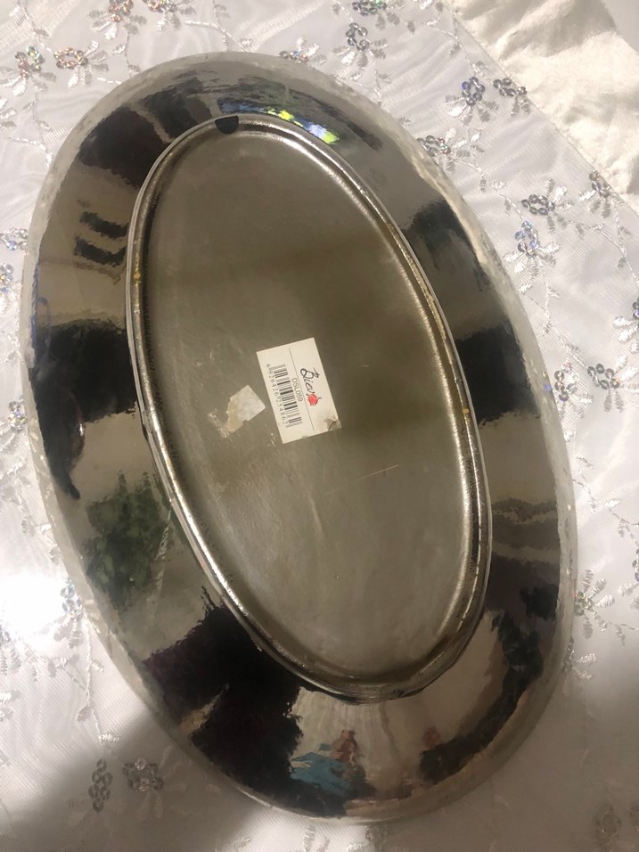 Bej İşlemeli Parlak Oval Tabak - Görsel 3