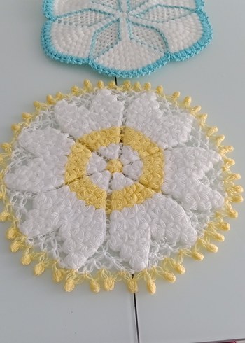 Mavi Kenarlı Beyaz Örgü lif - Görsel 2