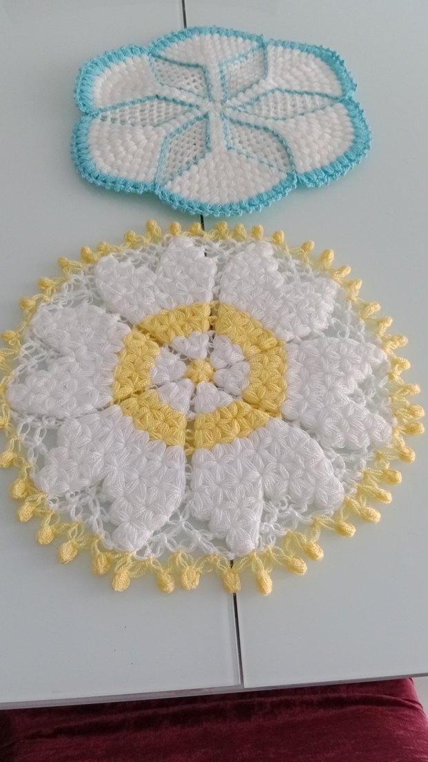 Mavi Kenarlı Beyaz Örgü lif - Görsel 2