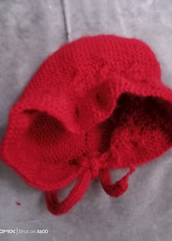 Kırmızı Örgü Kız Bebek Elbise ve Şapka Seti - Görsel 5