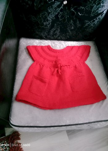 Kırmızı Örgü Kız Bebek Elbise ve Şapka Seti - Görsel 3