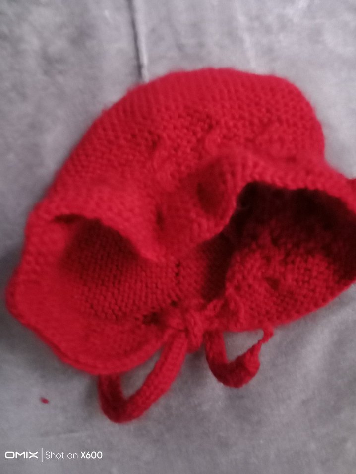 Kırmızı Örgü Kız Bebek Elbise ve Şapka Seti - Görsel 5