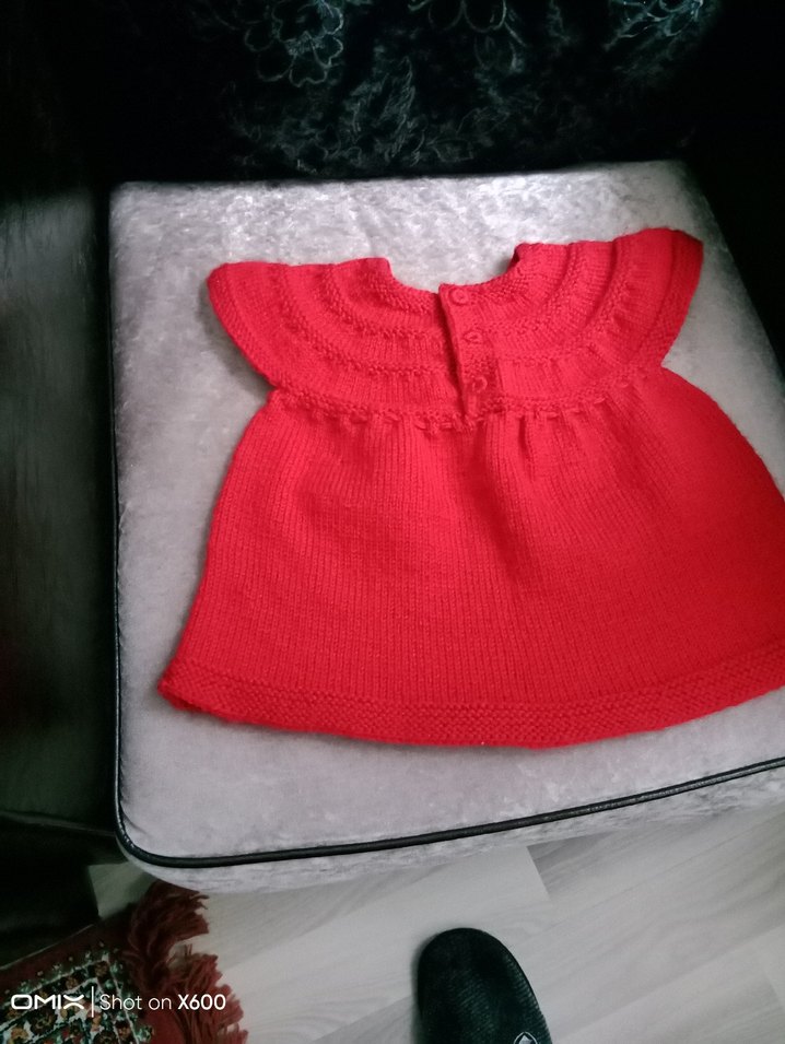 Kırmızı Örgü Kız Bebek Elbise ve Şapka Seti - Görsel 2