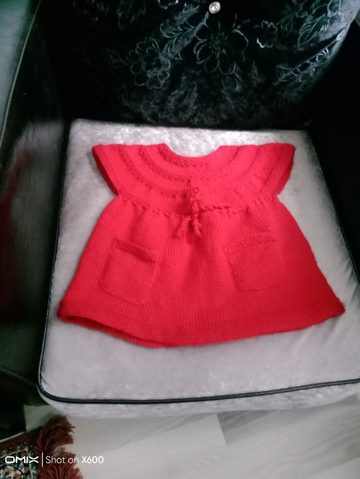 Kırmızı Örgü Kız Bebek Elbise ve Şapka Seti - Görsel 3