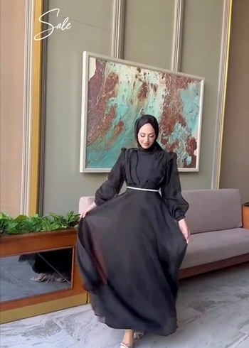 l Beden siyah Renk Siyah Uzun Kollu Dökümlü Siyah Elbise
