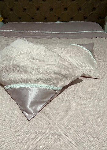 Nakışlı pudra pembe Yatak Örtüsü - Görsel 11