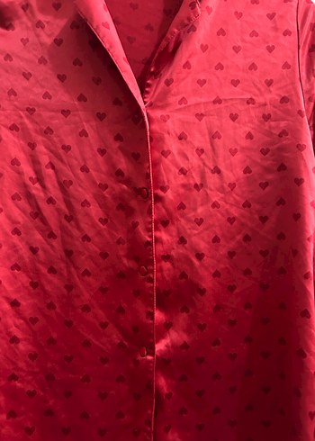 xs Beden Parlak Kırmızı Uzun Kollu Kadın Pijama Üstü
