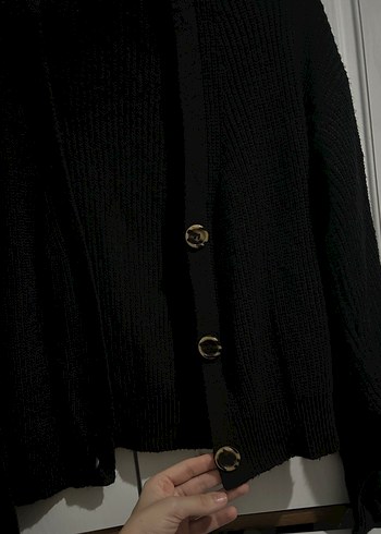 Düğmeli Siyah Triko Kadın Hırka - Görsel 2