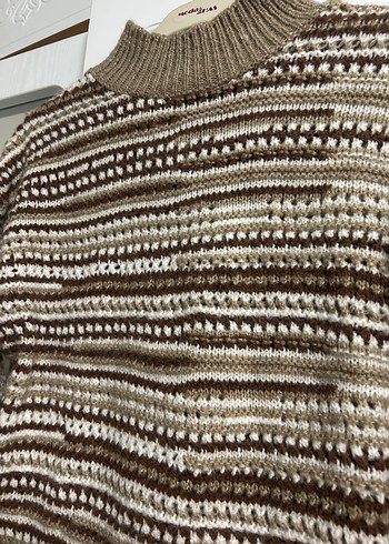 Bohem Tarz Örgü Kahverengi Kadın Kazak - Görsel 2