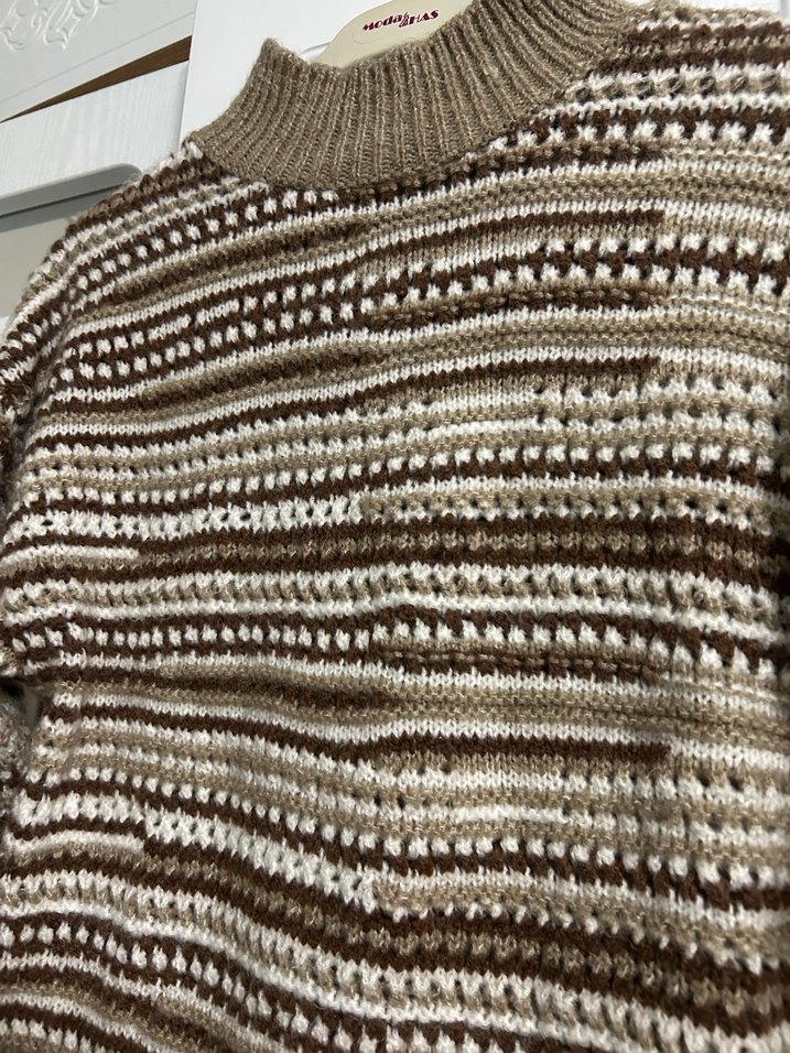 Bohem Tarz Örgü Kahverengi Kadın Kazak - Görsel 2