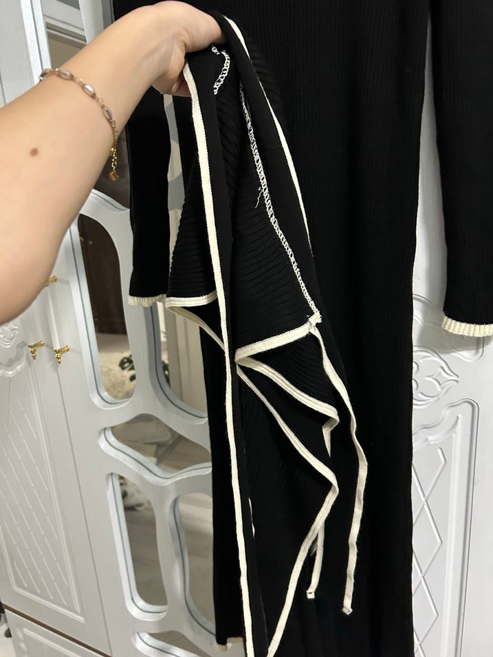 Kadın Siyah Pilili Uzun Kollu Elbise takım - Görsel 3