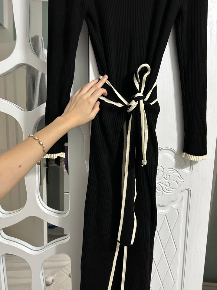 Kadın Siyah Pilili Uzun Kollu Elbise takım - Görsel 4