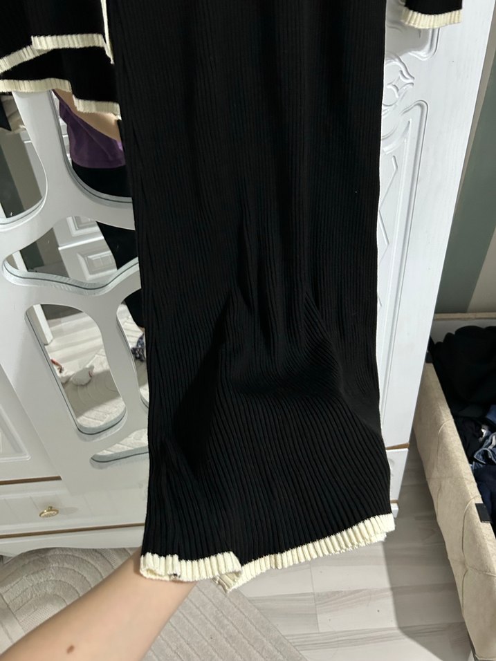 Kadın Siyah Pilili Uzun Kollu Elbise takım - Görsel 5