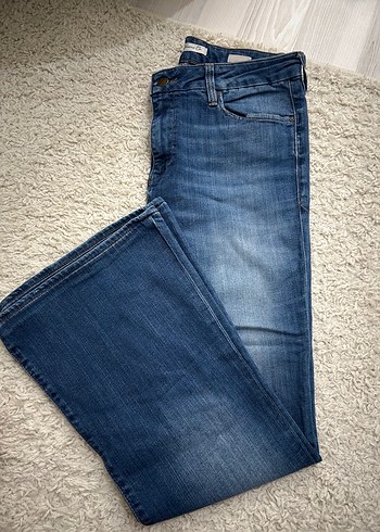 Kadın Mavi Bol Kesim Midi Denim Pantolon