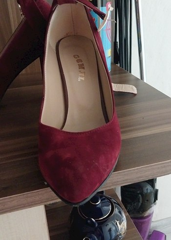 Diğer Bordo Süet Tokalı Yüksek Topuklu Stiletto