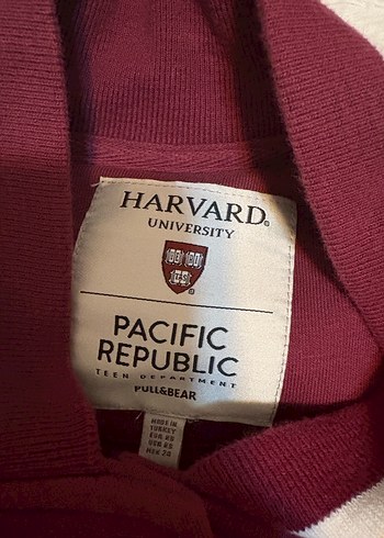 Pull&Bear Bordo Beyaz Harvard Kolej Ceket - Görsel 2