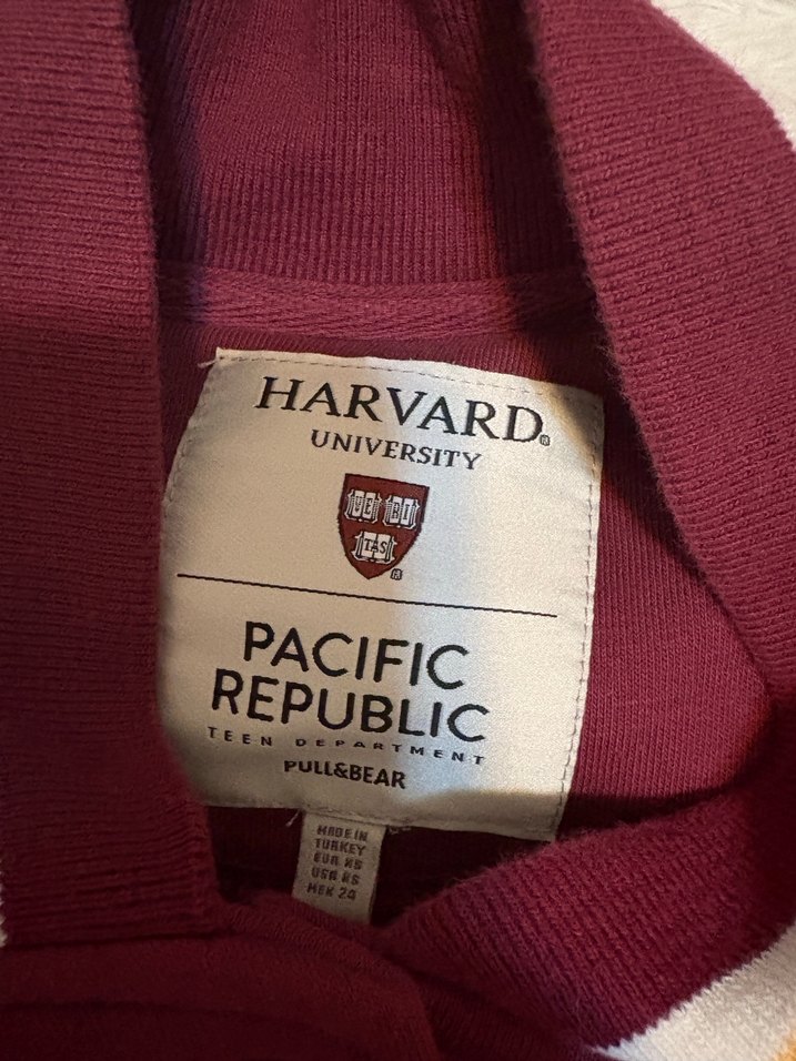 Pull&Bear Bordo Beyaz Harvard Kolej Ceket - Görsel 2