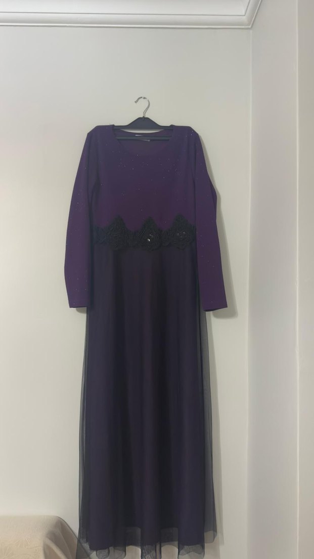 Uzun Kollu Mor Gotik Kadın Elbise - Görsel 2