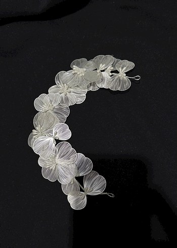 Beyaz Pilili Çiçekli Kadın Saç Aksesuarı - Görsel 2