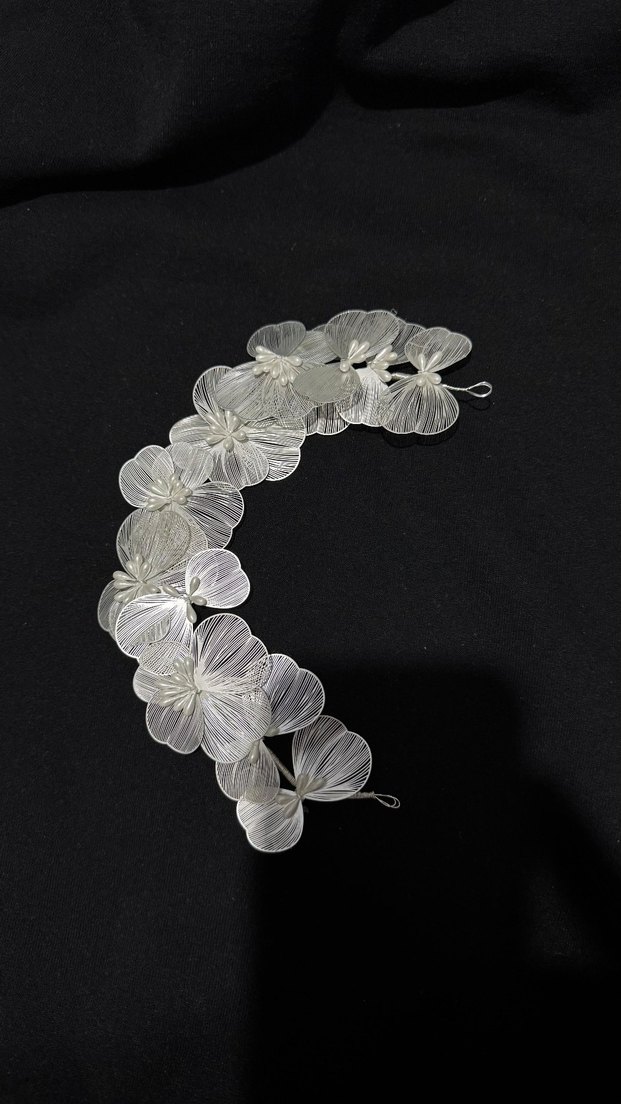 Beyaz Pilili Çiçekli Kadın Saç Aksesuarı - Görsel 2