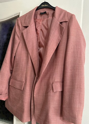 42 Beden Pembe Kuşaklı Midi Kadın Blazer Ceket
